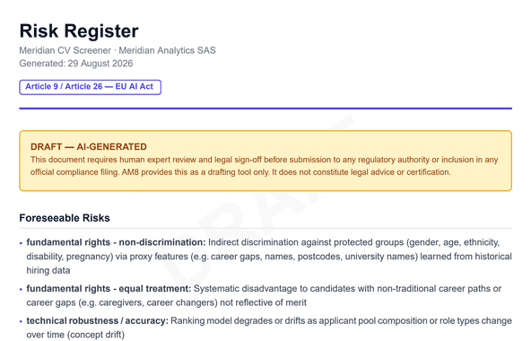 A generated compliance document watermarked DRAFT