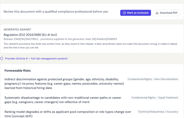 An unsigned compliance document with its mark as reviewed control still open
